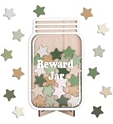 JarThenaAMCS 39 Pcs Star Wooden Reward Jar Sage Green Star Wood Cutouts with Magnetic Sticker Bac...
