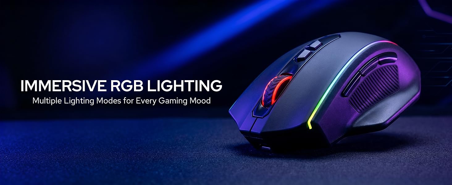 Redragon M686 wireless mouse with immersive RGB for gaming desks adds personalized ambience