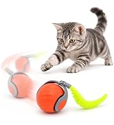 Interactive Rolling Cat Ball Toy, Automatic Moving Cat Toy with Detachable Plush Tail, Dual Speed...