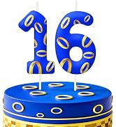 Blue 16th Birthday Number Candles, Number 16 Candle Cake Topper Decorations for Blue and Golden R...