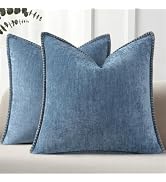 Pallene Chenille Soft Blue Grey Throw Pillow Cover 18x18 Set of 2 | Fall Decorative Velvet Pillow...