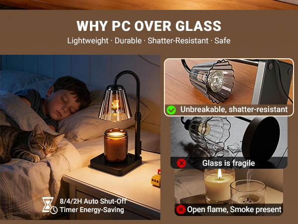 Fubink black candle warmer lamp with timer & dimmer, auto shut-off timer, shatterproof pc material