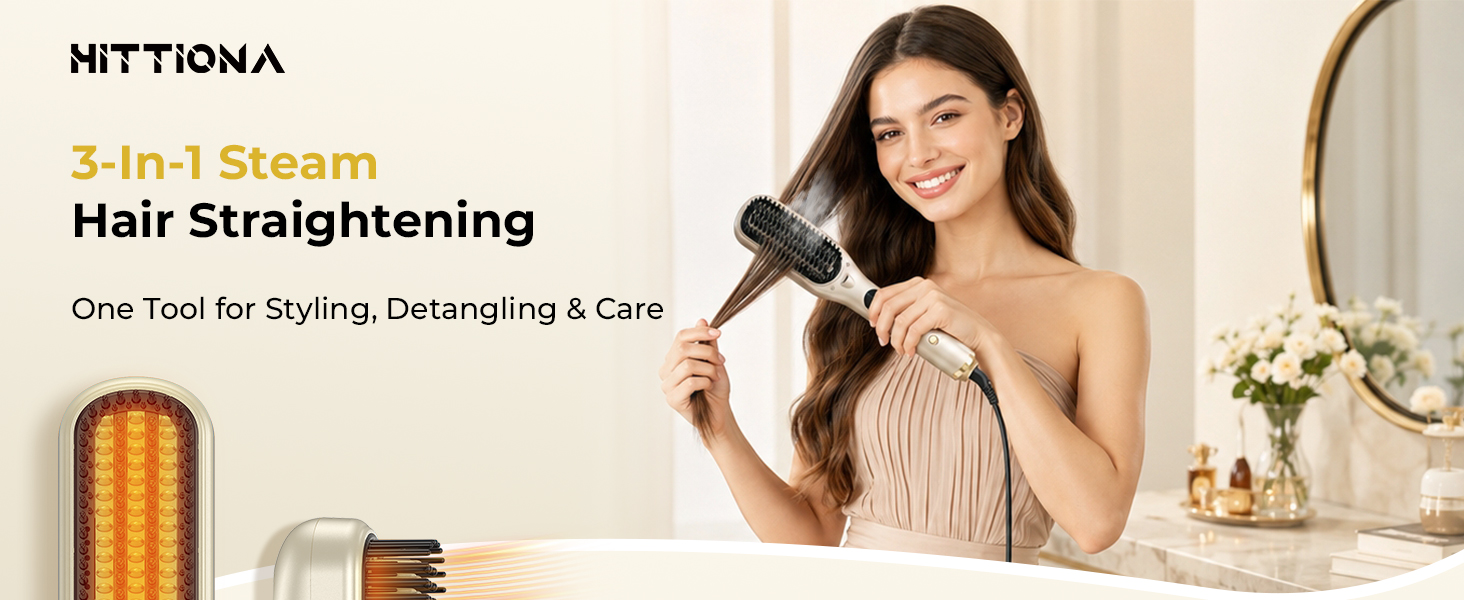 Steam Hair Straightener Brush for Women