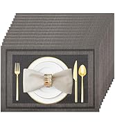 Uolr Table Mats Set of 12 Black Washable& Wipeable Plastic Placemats for Kitchen Indoor Outdoor H...