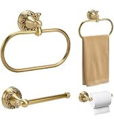 TWINKLEMON 2 Pieces Set Antique Brass Toilet Paper Holder Brass Hand Towel Ring Tissue Roll Paper...