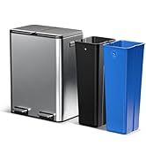 Home Zone Living 16 Gallon Kitchen Trash Can with Dual Compartments for Recycling, Stainless Stee...