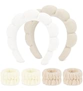 WHAVEL 6PCS Terry Cloth Spa Headband and Wristband Set, Makeup Headband Puffy Sponge Headband Fac...
