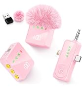 Gicorino 3 in 1 Wireless Lavalier Microphone for iPhone Android Camera-Pink | Mini Mic with Digit...