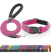 LIEVUIKEN Reflective Dog Collar and Leash Set with Safety Locking Buckle, Adjustable Soft Breatha...