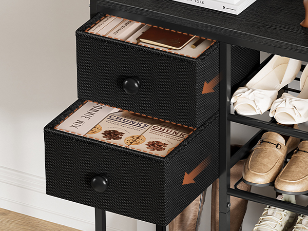 5-Tier Shoe Rack with 2 Fabric Drawers, Metal Frame and Wooden Board Shoe Organizer for 16-20 Pairs