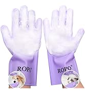 ROPO silicone gloves for pet grooming, multi-functional gloves for pet hair shedding, bathing, an...