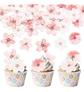50 Pcs Edible Cherry Blossoms Cake Decorations, Edible Cherry Blossom Cupcake Toppers Rice Paper ...
