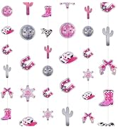 HonuGoGo 8PCS Pink Cowgirl Party Hanging Garland – Western Disco Themed Decorations for Girls | B...