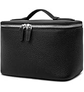 DORIS&JACKY Genuine Leather Makeup Bags for Women, Large Capacity Portable Cosmetic Pouch Travel ...