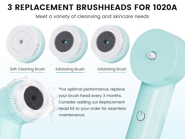 face wash brush with 3 replacement brushheads