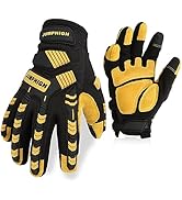 JUMPHIGH Work Gloves for Men, Heavy Ducty TPR Protector Impact Gloves, Anti Vibration, Abrasion R...