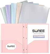 SUNEE 3-Prong Plastic Folders with Pockets (6 Pack, Pastel Colors) 2 Pocket Folders with Fastener...