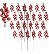 24 Pack 9 Inches Glitter Artificial Berry Stems, 15 Berries per Stem, Christmas Tree Picks Orname...