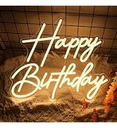 Happy Birthday Neon Sign for Wall Decor, Dimmable LED Happy Birthday Light Up Sign, Happy Birthda...