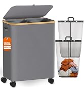 Laundry Hamper with Wheels, 150L Large Clothes Hamper with Removable Inner Bag, Collapsible Dirty...