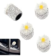 Pniwuno 4 PCS Bling Flower Car Tire Valve Stem Caps, Rhinestone Daisy Car Tire Valve Stem Dust Co...