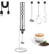 Philorn Rechargeable Milk Frother Handheld With Stand, Handheld Frother Wand for Coffee with 3 He...