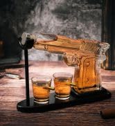 Gifts for Men Dad, Father Whiskey Decanter Set - 9 Oz with Two 2 Oz Glasses, Pistol Gun Cool Anni...