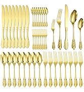 A · HOUSEWARE Gold Silverware Set for 8 Palace Antique Baroque Stainless Steel Flatware 40 Piece ...