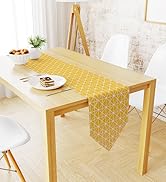 LEEFONE Yellow Table Runner Modern Linen Cotton Table Runner, 12" x 71" Diamond Checkered Table R...