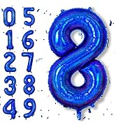 8th Birthday Balloons for Boys, Big Navy Blue Foil Number 8 Balloons Decor, Self Inflating Helium...