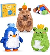Fortuning's JDS Crochet Kit for Beginners, Crochet Animal Kit Includes Penguin, Capybara & Frog, ...