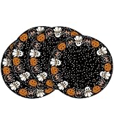 Artoid Mode Ghost Cat Halloween Round Placemats Set of 4, 14 Inch Table Mats for Party Kitchen Di...