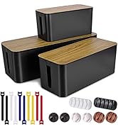 3 Pack Cable Management Box with 18 PCS Cable Management Set - Large & Medium & Small Wooden Grai...