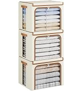 Yecaye Clothes Storage Bins with Metal Frame, Foldable Clothing Storage Bin with Lid, Stackable O...