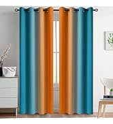 Yakamok Ombre Orange and Blue Curtains for Bedroom, Gradient Room Darkening Curtains, Grommet The...