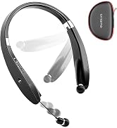 AMORNO Foldable Bluetooth Headphones Wireless Neckband Headset with Retractable Earbuds, Sports S...