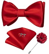 DiBanGu Solid Color Bow Ties Set for Men Formal Satin Self Tied Bow Tie Lapel Pin Pocket Square C...