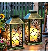 Dekofun 2 Pack 14" Large Tempered Glass Solar Lanterns Outdoor Waterproof, Hanging Solar Lights w...