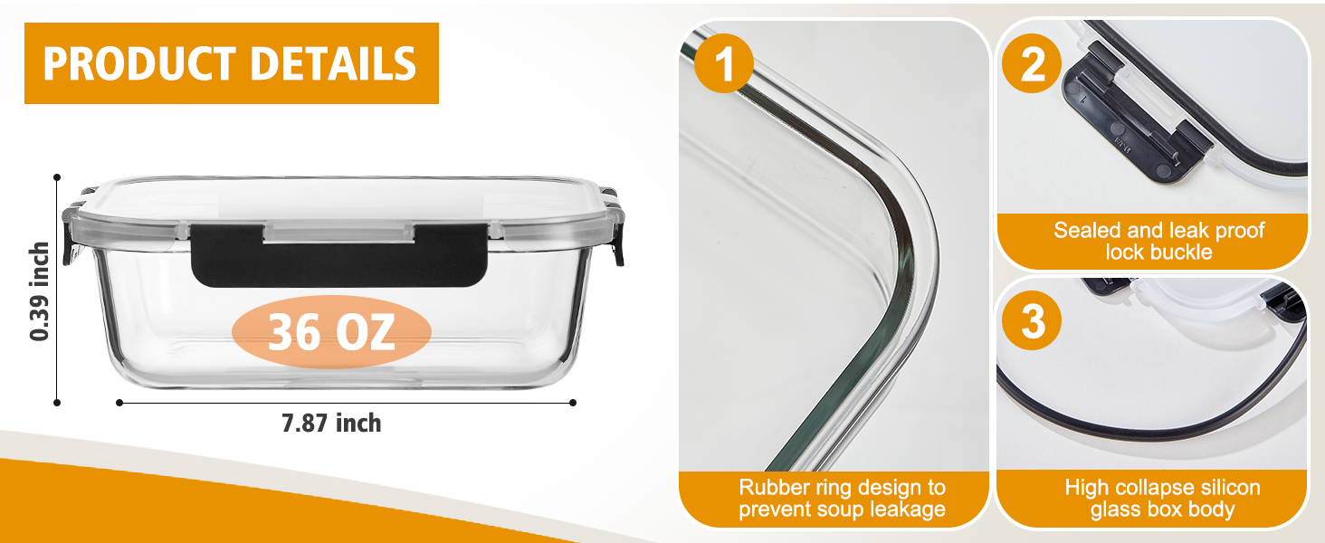 8 Pack 32OZ Glass Food Storage Containers with Lids