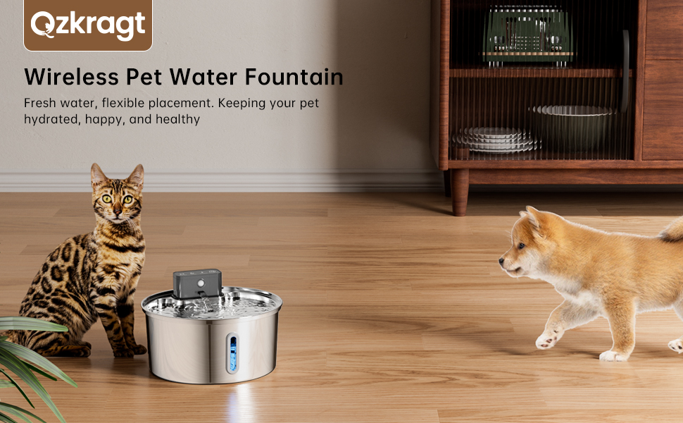 cat water fountain wireless cordless stainless steel automatic battery operated pet dog