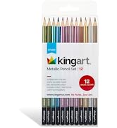 KINGART 335-12 Metallic 12 Ct. Colored Pencil Set, 12 Shiny Colors for Light & Dark Surfaces, Pre...