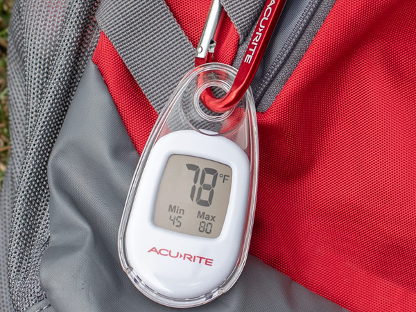 Thermometer on backpack