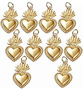 BEEFLYING 10pcs Sacred Heart Brass Pendants Charm Golden Heart Shape Charm with Jump Rings for Je...