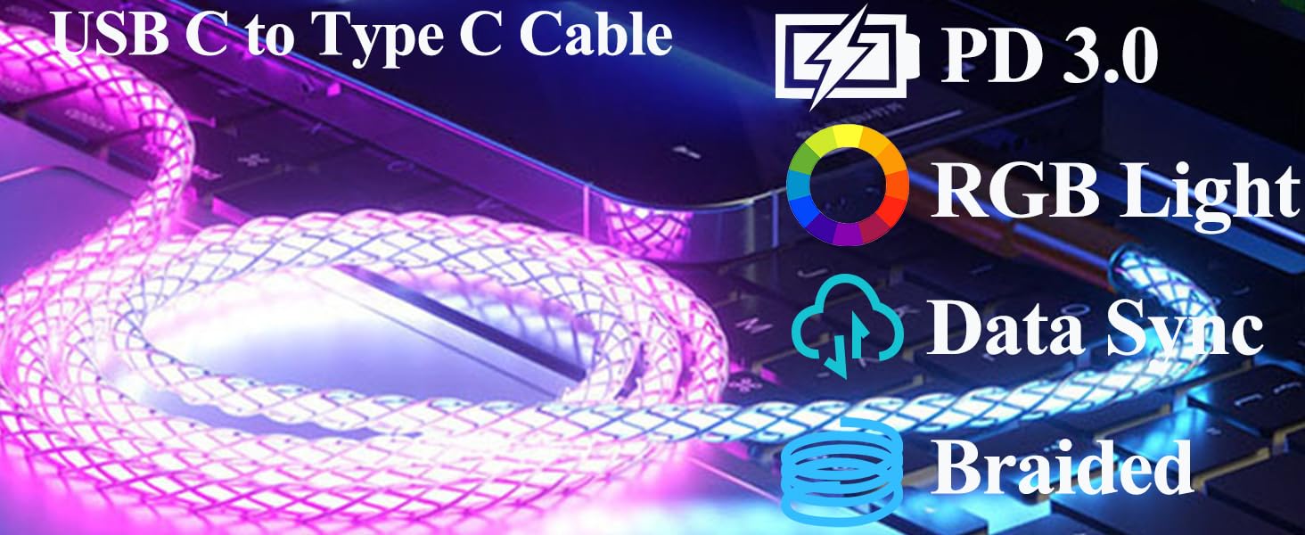 USB C to Type C RGB charging cable