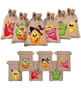 CCINEE 18PCS Halloween Burlap Gift Bags,Large Monster Goody Treat Bag with Drawstring for Kids Ha...
