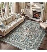 WITSHOCK Living Room Area Rugs 8x10: Washable Rug Boho Soft Non-Slip Low Pile Stain Resistant Fol...