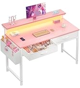 DurayLoly 31Inch Small Computer Desk with LED Lights & 2 Fabric Drawers, Gaming Desk with Side Po...