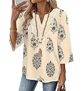 WIHOLL 3/4 Length Sleeve Womens Tops Boho V Neck Lace Shirt Trendy Blouses Dressy Casual Vacation...