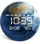 HOMLOVE Digital Wall Clock, LED Moon/Earth Design, Temperature Display, 7.87 x 7.87 inches (Earth...