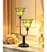 TECHYAP Green Mid Century Modern Flower Table Lamp for Bedroom Dimmable | Glass Vintage Desk Lamp...